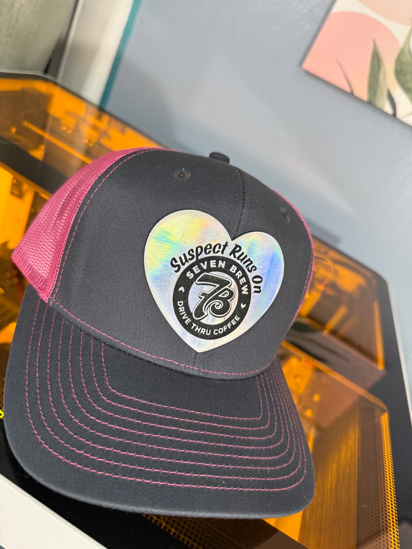 7 Brew pink custom hat